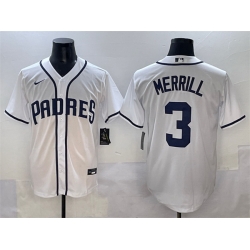 Men San Diego Padres 3 Jackson Merrill White Cool Base Stitched Baseball Jersey