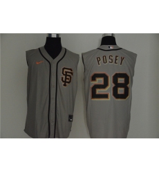 Giants 28 Buster Posey Gray Nike Cool Base Sleeveless Jersey