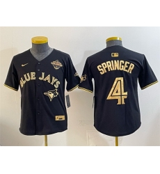 Youth Toronto Blue Jays 4 George Springer Black Gold 2025 American League Champions Limited Stitched Baseball Jersey Youth Toronto Blue Jays 4 George Springer Black Gold 2025 American League Champions Limited Stitched Baseball Jersey