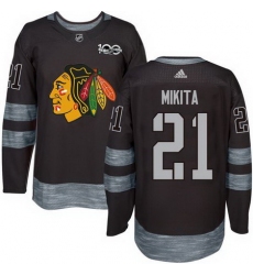 Blackhawks #21 Stan Mikita Black 1917 2017 100th Anniversary Stitched NHL Jersey