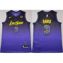 Men Los Angeles Lakers 3 Anthony Davis Purple 2024 Stitched Basketball Jersey