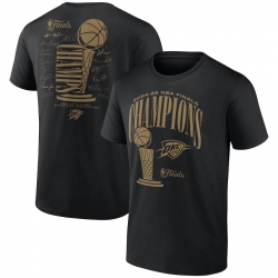 Men Oklahoma City Thunder Black 2025 Finals Champions Double Dribble Roster Trophy T Shirt