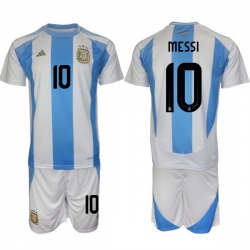 Men Argentina 10 Messi White Blue 2024 25 Home Soccer Jersey Suit