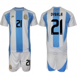 Men Argentina 21 Dybala White Blue 2024 25 Home Soccer Jersey Suit