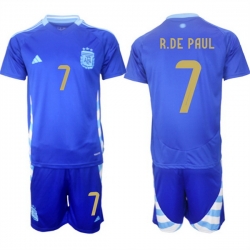 Men Argentina 7 Rodrigo Javier De Paul Blue 2024 25 Away SoccerJersey Suit