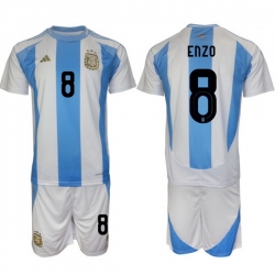 Men Argentina 8 Enzo White Blue 2024 25 Home Soccer Jersey Suit