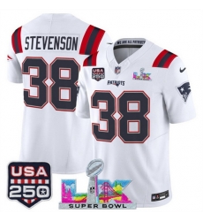 Men New England Patriots 38 Rhamondre Stevenson White 2025 F U S E Super Bowl LX Patch And USA 250 27 Patch Vapor Limited Football Stitched Jersey Men New England Patriots 38 Rhamondre Stevenson White 2025 F U S E Super Bowl LX Patch And USA 250 27 Patch Vapor Limited Football Stitched Jersey