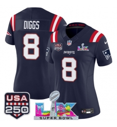 Women New England Patriots 8 Stefon Diggs Navy 2025 F U S E Super Bowl LX Patch And USA 250 27 Patch Vapor Limited Football Stitched Jersey Women New England Patriots 8 Stefon Diggs Navy 2025 F U S E Super Bowl LX Patch And USA 250 27 Patch Vapor Limited Football Stitched Jersey