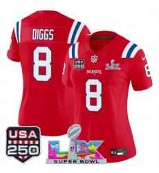 Women New England Patriots 8 Stefon Diggs Red 2025 F U S E Super Bowl LX Patch And USA 250 27 Patch Vapor Limited Football Stitched Jersey Women New England Patriots 8 Stefon Diggs Red 2025 F U S E Super Bowl LX Patch And USA 250 27 Patch Vapor Limited Football Stitched Jersey