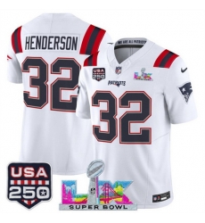 Youth New England Patriots 32 TreVeyon Henderson White 2025 F U S E Super Bowl LX USA 250 Patch Vapor Limited Stitched Football Jersey Youth New England Patriots 32 TreVeyon Henderson White 2025 F U S E Super Bowl LX USA 250 Patch Vapor Limited Stitched Football Jersey