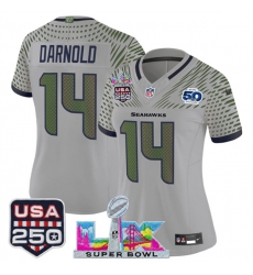 Women Seattle Seahawks 14 Sam Darnold Gray 2025 F U S E Super Bowl LX  US 250th anniversary Patch And 50th Season Patch Rivalries Vapor Limited Football St