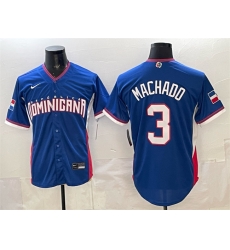 Men Dominican Republic Baseball  3 Manny Machado Royal 2026 World Baseball Classic Road Stadium Stitched Jersey