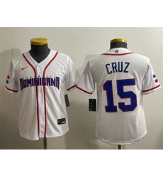 Youth Dominican Republic Baseball  15 Oneil Cruz White 2026 World Baseball Classic Home Stadium Stitched Baseball Jersey