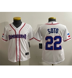 Youth Dominican Republic Baseball  22 Juan Soto White 2026 World Baseball Classic Home Stadium Stitched Baseball Jersey