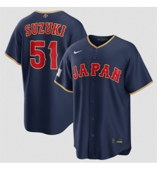 Men Japan Baseball  51 Seiya Suzuki Navy 2026 World Baseball Classic Road Stadium Stitched Jersey