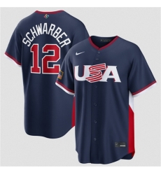 Men USA Baseball  12 Kyle Schwarber Navy 2026 World Baseball Classic Road Stadium Stitched Jersey