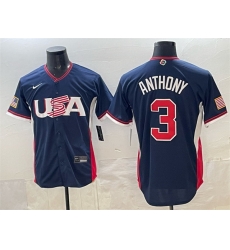 Men USA Baseball  3 Roman Anthony Navy 2026 World Baseball Classic Road Stadium Stitched Jersey