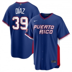 Men Puerto Rico Baseball  39 Edwin D%C3%ADaz Blue 2026 World Baseball Classic Road Stadium Stitched Jersey